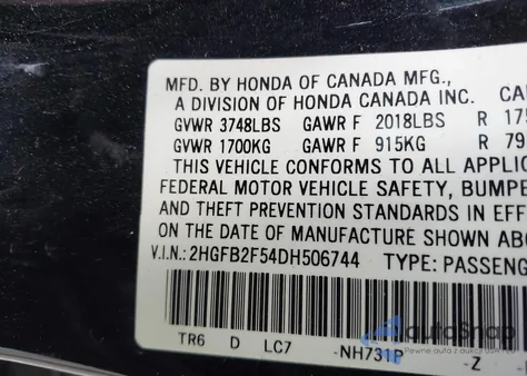 2013 Honda Civic Lx from USA, damaged, VIN 2HGFB2F54DH506744